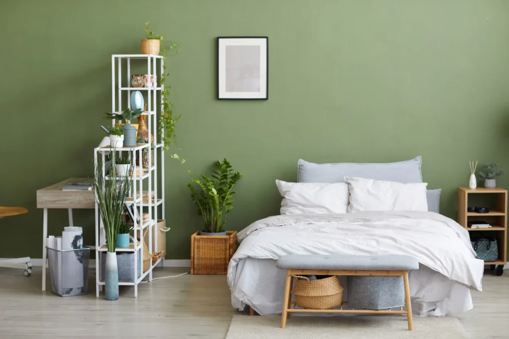 warna kamar tidur yang sejuk hijau sage